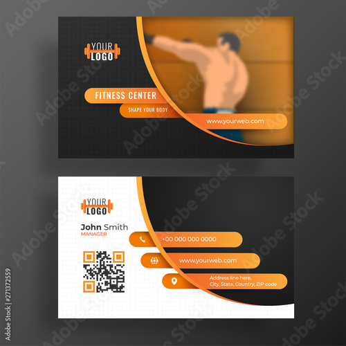 Fitness Gym concept based fitness club template or business card design.