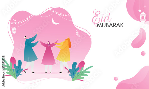 Muslim man and women enjoying on the occasion of Eid Mubarak.