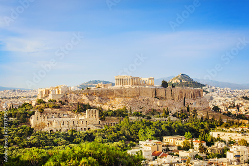 View of Acropolis, Plaka district and the city of Athens, Greece. Popular travel destination in Europe.