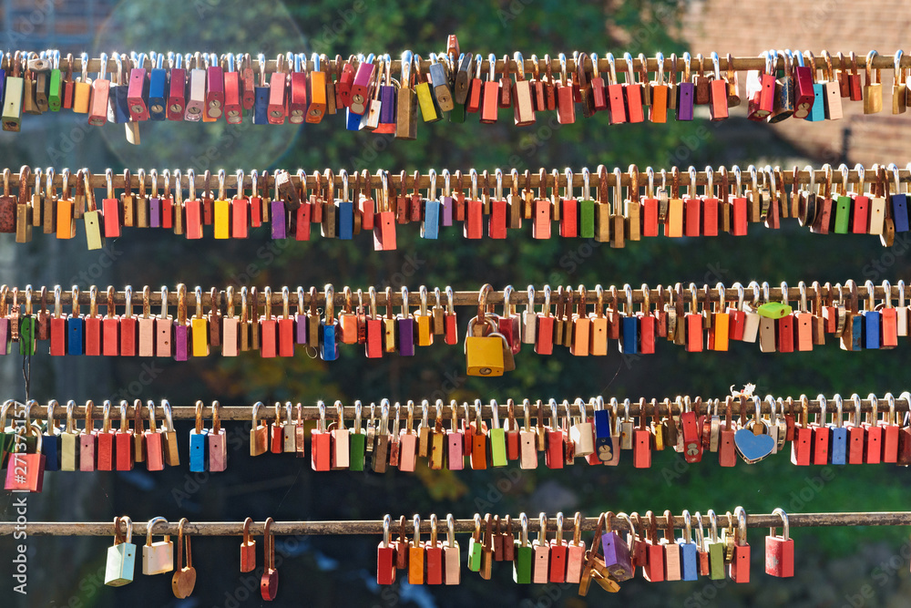 Love locks on the bridge at old harbor. Luneburg. Germany Love locks on the bridge at old harbor. Luneburg. Germany