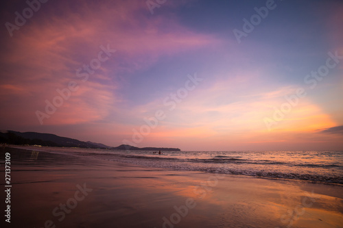 Pink sunset on the beach in Thailand