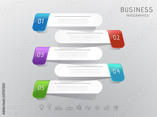 Business Infographic Numeric step 3D strips element for presentation or template design.