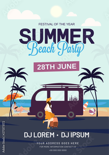 Summer Beach Party invitation card design with date, time and venue detail.