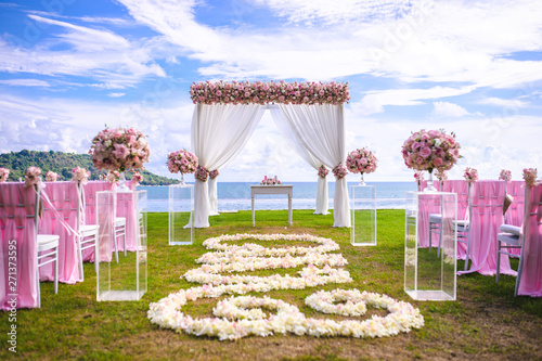 Romantic wedding ceremony on the lawn Sea view.