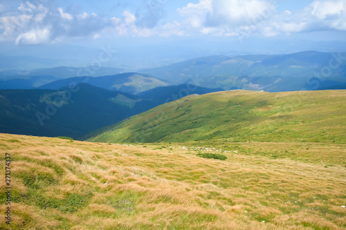 Panoramic view from Hoverla, Carpathian mountains, Ukraine. Horizontal outdoors shot © Vitali