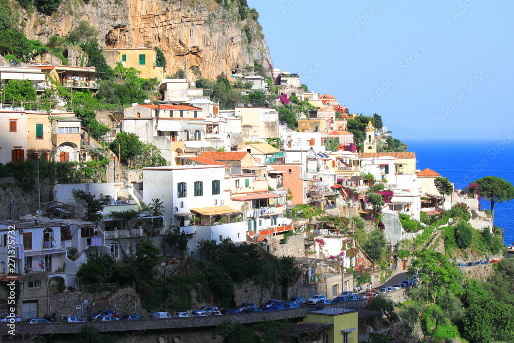 Amalfi Coast, Campania, Italy, in summer with traditional Italian architecture on mountains