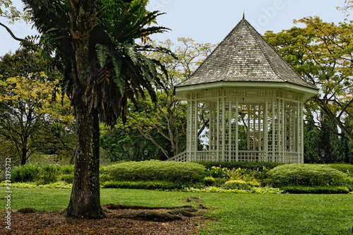 Photography Historic Bandstand (Gazebo) from 1930 surrounded by rain trees at Singapore Bota