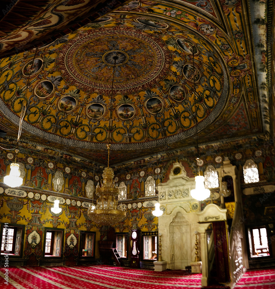 interior view to Spotted Mosque Alaca Cami Kalkandelen aka painted mosque, Tetovo, North Macedonia