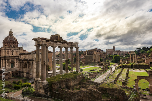 Panoramic view of Palatine Hill in sunlight, the historical place in Rome, Italy © sola_sola