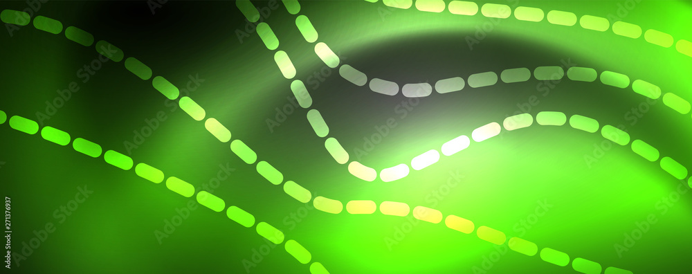 Neon vector wave lines abstract background, magic futuristic techno design