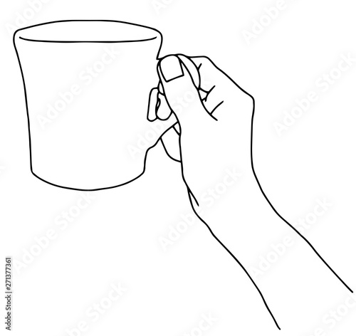 Hand with a cup. Hand drawn vector illustration. 