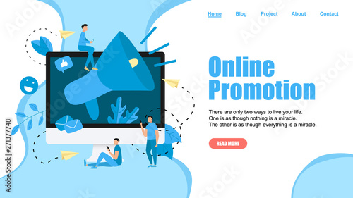 Online Business Advertising Promotion. Big Megaphone and Business icon. Advertisement Marketing Concept. Vector illustration. 