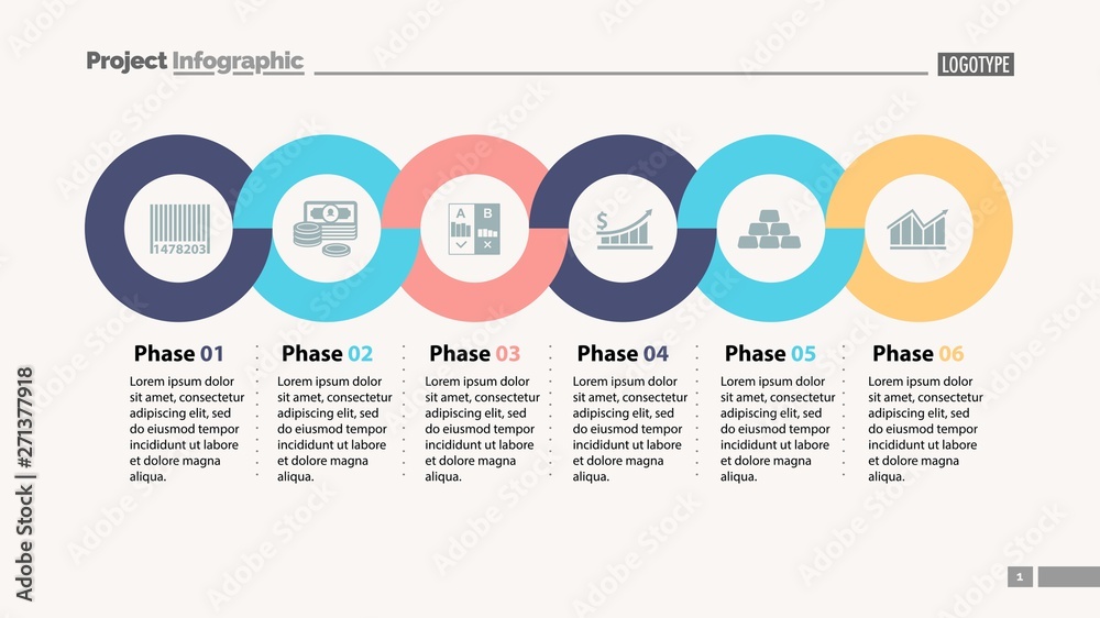 Six phases timeline slide template. Business data. Graph, chart, design ...