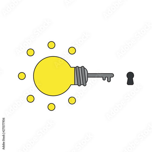 Vector icon concept of glowing light bulb key and keyhole.