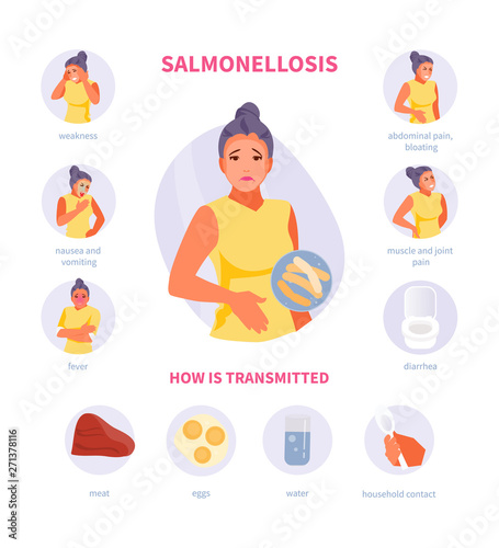 Symptoms and transmission of salmonellosis