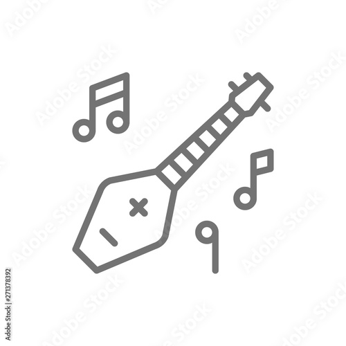 Chonguri, panduri, georgian musical instrument line icon.