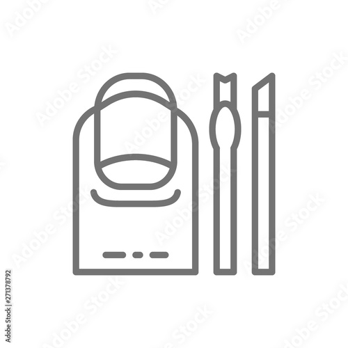 Manicure tools for removing cuticle, nail salon service line icon.