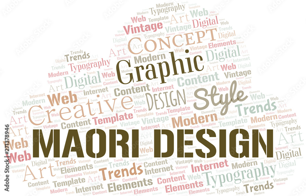 Maori Design word cloud. Wordcloud made with text only.