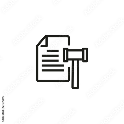 Law line icon. Document, gavel, sentence. Investigation report concept. Can be used for topics like legislation, punishment, justice