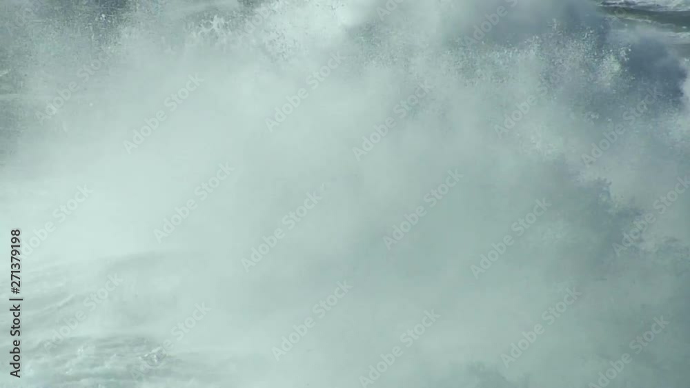 Waves Breaking Against Rocks On Ocean Shoreline, Storm Surge Waves Breaking Against Rocks On Ocean Shoreline, Storm Surge