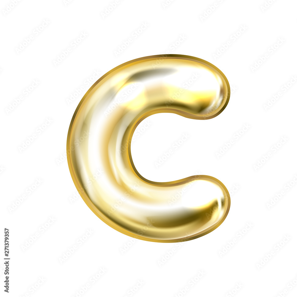 Golden foil balloon, inflated alphabet symbol C Golden foil balloon, inflated alphabet symbol C