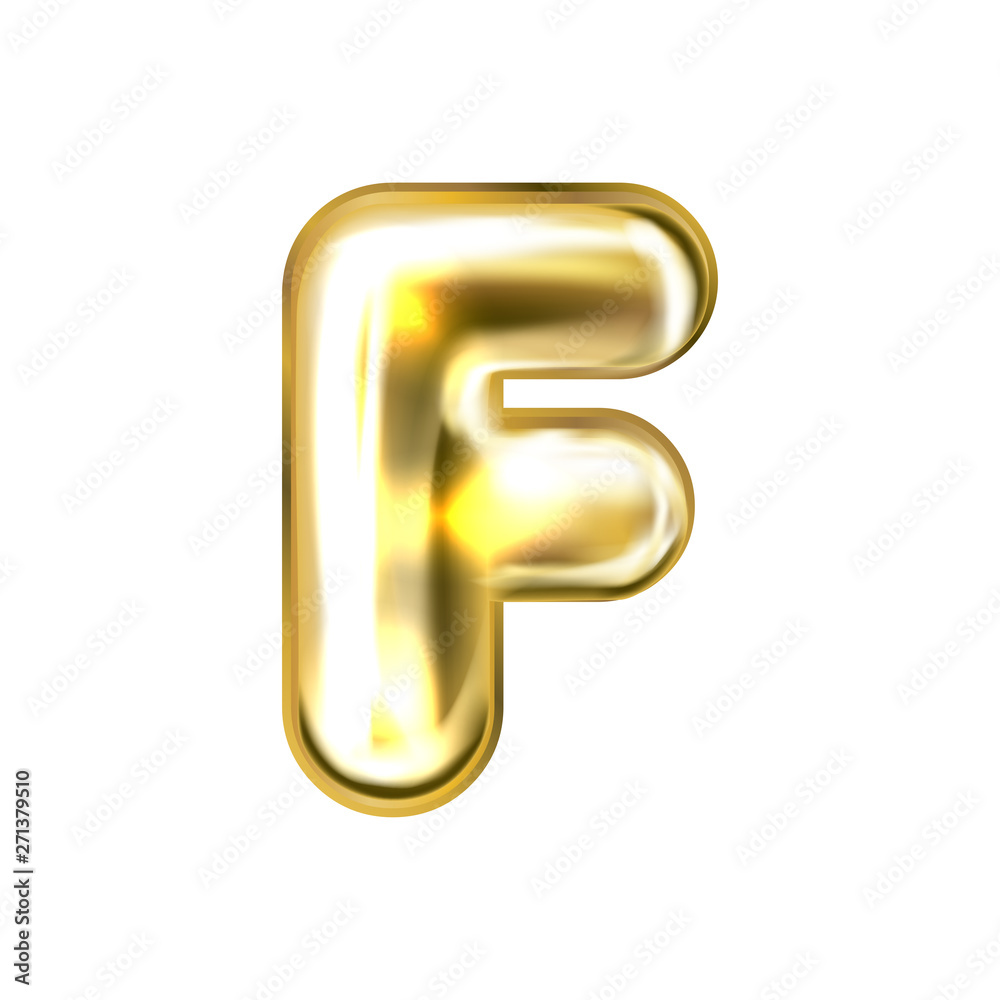 Golden foil balloon, inflated alphabet symbol F Golden foil balloon, inflated alphabet symbol F