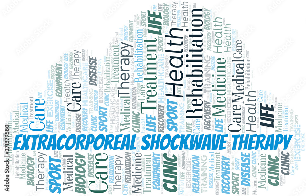 Fototapeta premium Extracorporeal Shockwave Therapy word cloud. Wordcloud made with text only.