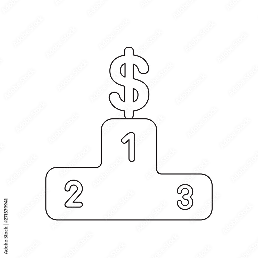 Obraz premium Vector icon concept of dollar on first place of winners podium.