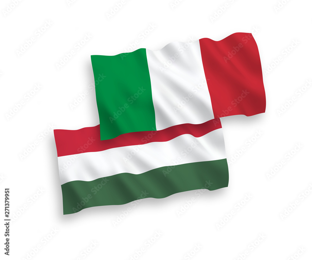 National vector fabric wave flags of Italy and Hungary isolated on white background. 1 to 2 proportion. National vector fabric wave flags of Italy and Hungary isolated on white background. 1 to 2 proportion.