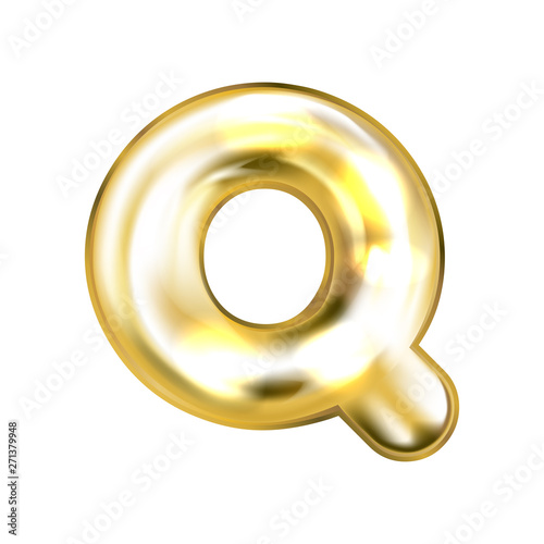 Golden foil balloon, inflated alphabet symbol Q