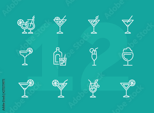 Cocktail line icon set. Vermouth, margarita, pina colada. Alcoholic drinks concept. Can be used for topics like bar, party, celebration