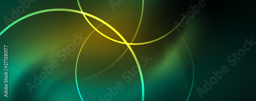 Shiny neon lines template - northern lights glowing blur lines. Futuristic style glow neon 80s disco club or night party techno template