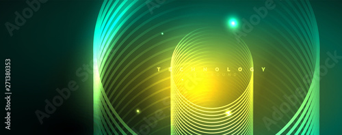 Shiny neon lines template - northern lights glowing blur lines. Futuristic style glow neon 80s disco club or night party techno template
