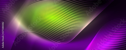 Shiny neon lights  dark abstract background with blurred magic neon light curved lines