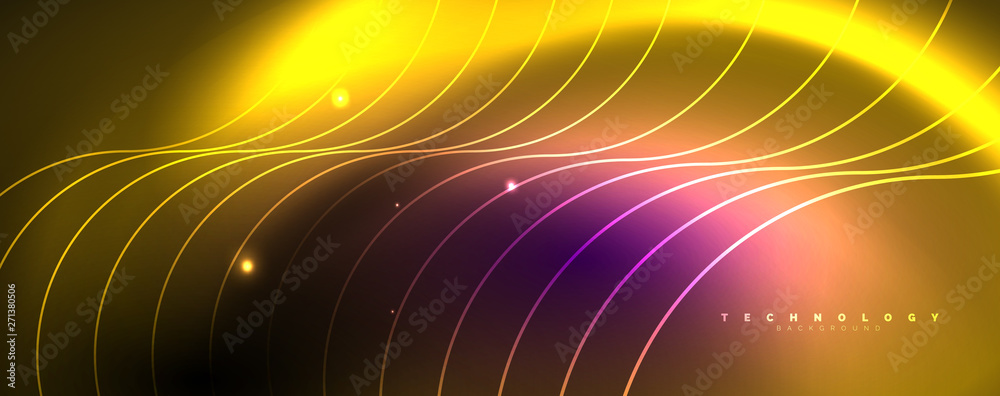 Shiny neon lights, dark abstract background with blurred magic neon light curved lines Shiny neon lights, dark abstract background with blurred magic neon light curved lines