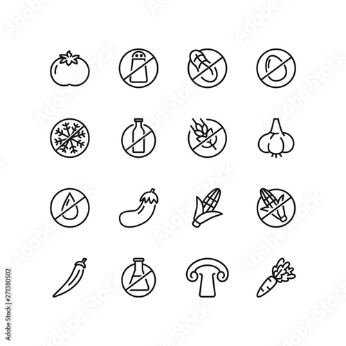 Organic food line icon set. Vegetable, gluten free, lactose free. Food concept. Can be used for topics like healthy nutrition, diet, fresh food photo