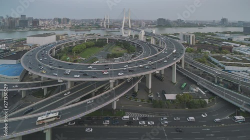 4k day to night sunset time lapse video of traffic at Nanpu bridge in Shanghai, China