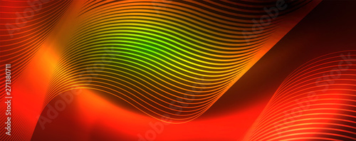Shiny neon lines template - northern lights glowing blur lines. Futuristic style glow neon 80s disco club or night party techno template