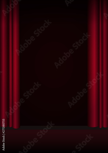 Red curtains stage, theater or opera background with spotlight.
