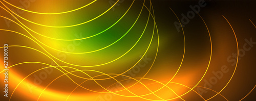 Shiny neon lines template - northern lights glowing blur lines. Futuristic style glow neon 80s disco club or night party techno template