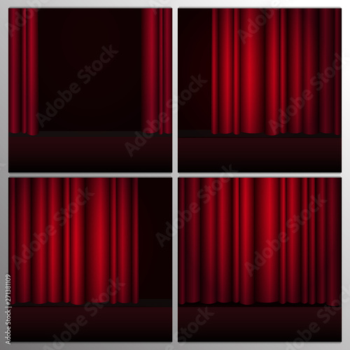 Set of Red curtains stage, theater or opera background with spotlight.