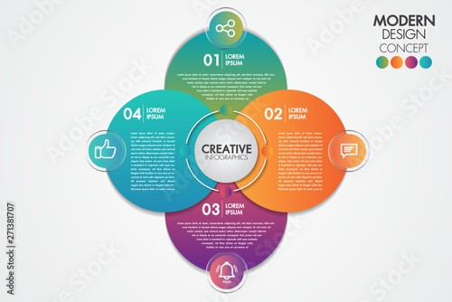 Business infographics element.Circle chart template Chart with 4 steps or options for presentations , graph, diagram, options, parts, processes, phase and training. photo