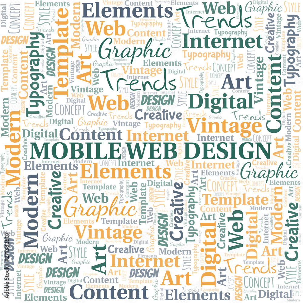 Mobile Web Design word cloud. Wordcloud made with text only.
