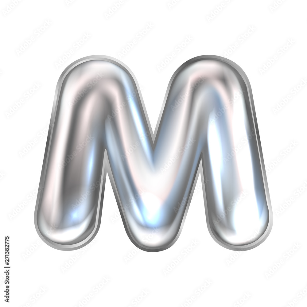 Silver perl foil balloon, inflated alphabet symbol M Silver perl foil balloon, inflated alphabet symbol M