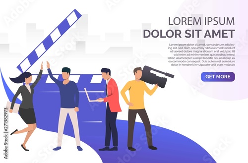 People making footage for online broadcasting vector. TV show, cinema, reportage. Broadcasting concept. Creative design for presentations, templates, banners