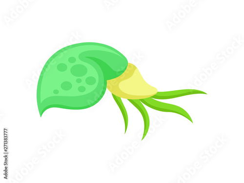 Plankton with a green and yellow body. Vector illustration on white background.