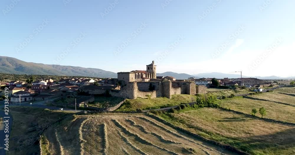 Aerial video with drone of the medieval village of Bonilla de la Sierra with Gredos in the background. It is one of the most beautiful villages in Spain Aerial video with drone of the medieval village of Bonilla de la Sierra with Gredos in the background. It is one of the most beautiful villages in Spain