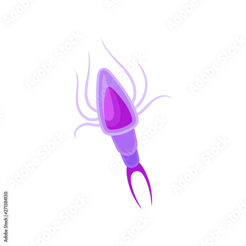 Purple plankton with tentacles. Vector illustration on white background.