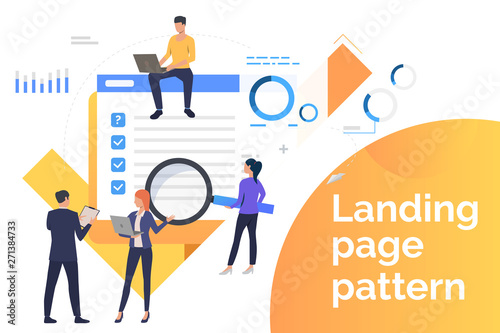 Business people searching for applicants and working. Human resources, staff, management concept. Presentation slide template. Vector illustration for topics like business, technology, recruitment