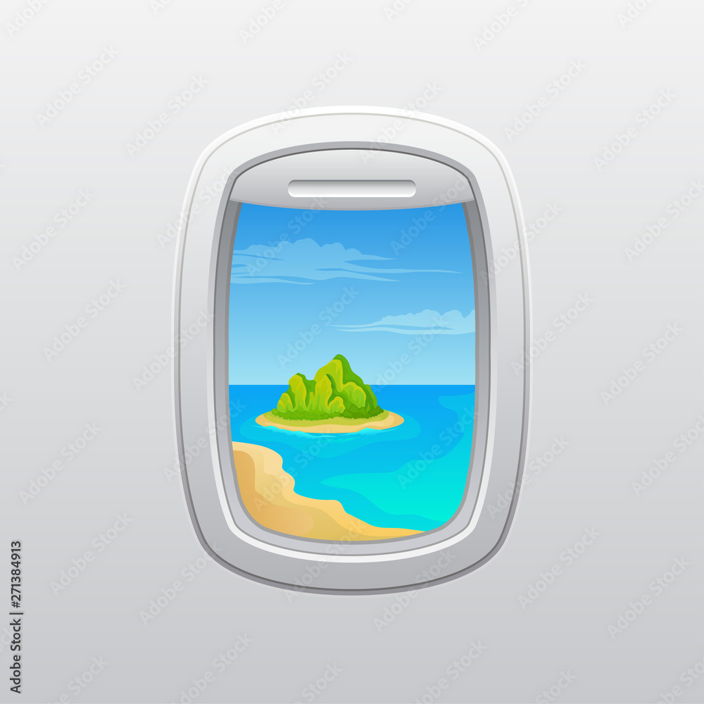 Small island near the coast in the ocean. View from the window of the plane. Vector illustration. Small island near the coast in the ocean. View from the window of the plane. Vector illustration.